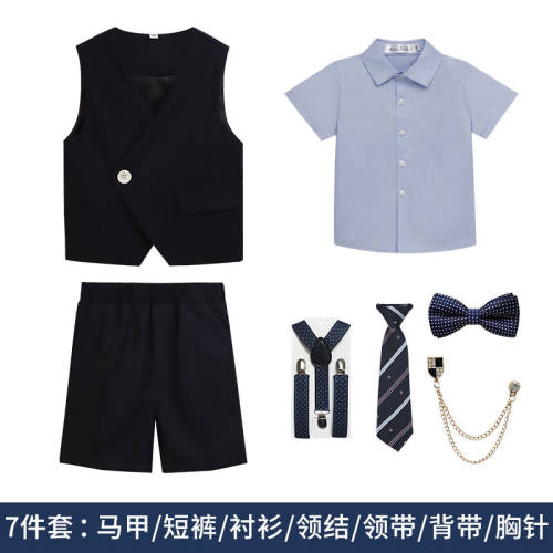 FIRSKIDS儿童西装套装男童背带裤周岁礼服2024夏款英伦短裤演出小
