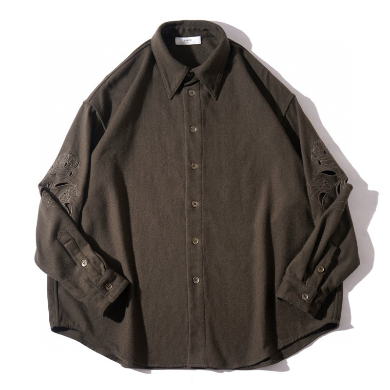 着而乐趣丨玫瑰绣花镂空 羊毛尼时装设计款宽松休闲时尚衬衣外套