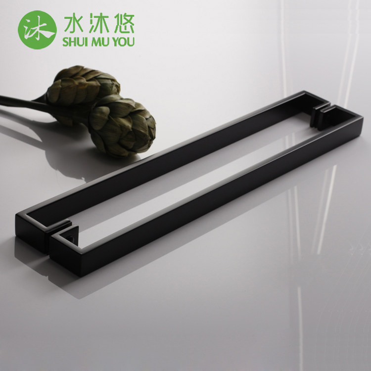 水沐悠高端玻璃门把手304不锈钢哑黑淋浴房拉手 l19a双边对装轻奢