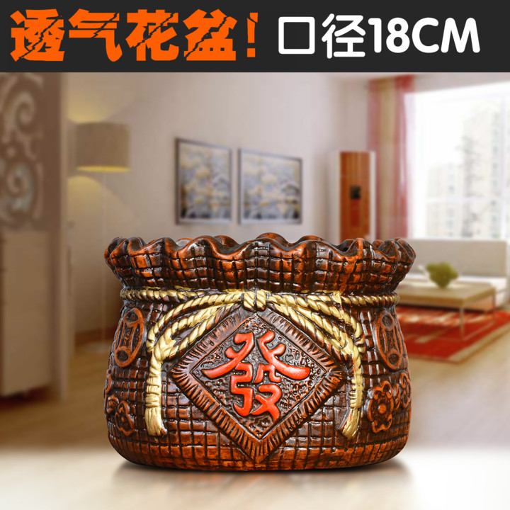 陶瓷文竹发财树欧式银柳红陶花盆