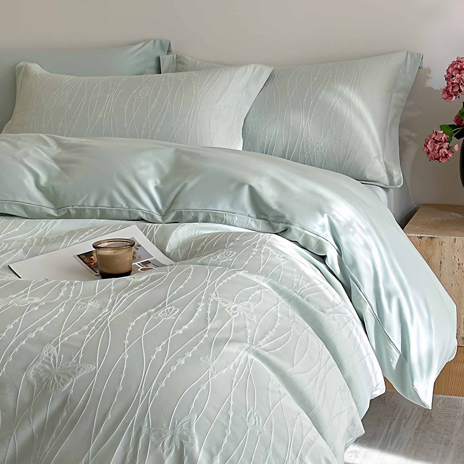 高级感A类60s母婴级纯棉四件套简约雕花植物花卉2026新款床单床笠