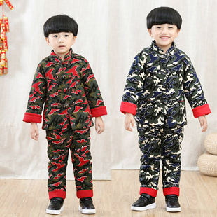 儿童唐装迷彩棉衣棉袄男孩过年新衣拜年服冬季新款小宝宝两件套装