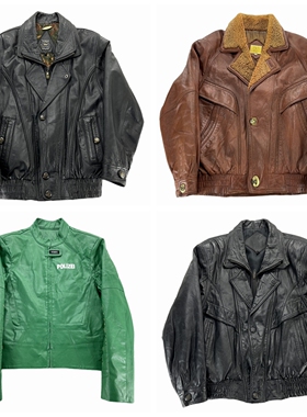vintage古着皮衣工装牛羊皮美式复古机车做旧阿美咔叽秋冬外套K33