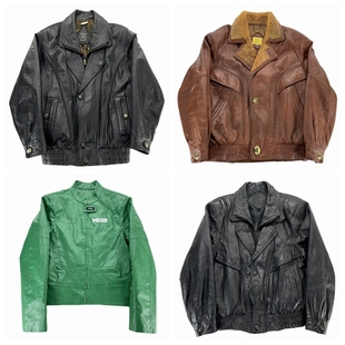 vintage古着皮衣工装牛羊皮美式复古机车做旧阿美咔叽秋冬外套K33