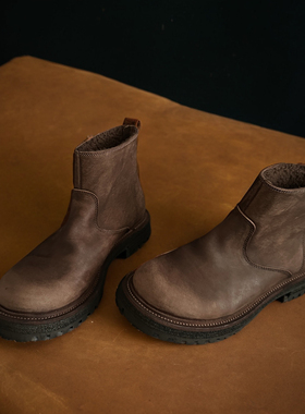 Mantova曼托瓦加绒切尔西靴手工女鞋马皮秋冬马丁靴复古短靴