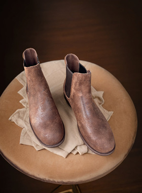 Mantova秋冬新款复古切尔西靴牛皮手工女鞋短靴休闲皮鞋短靴