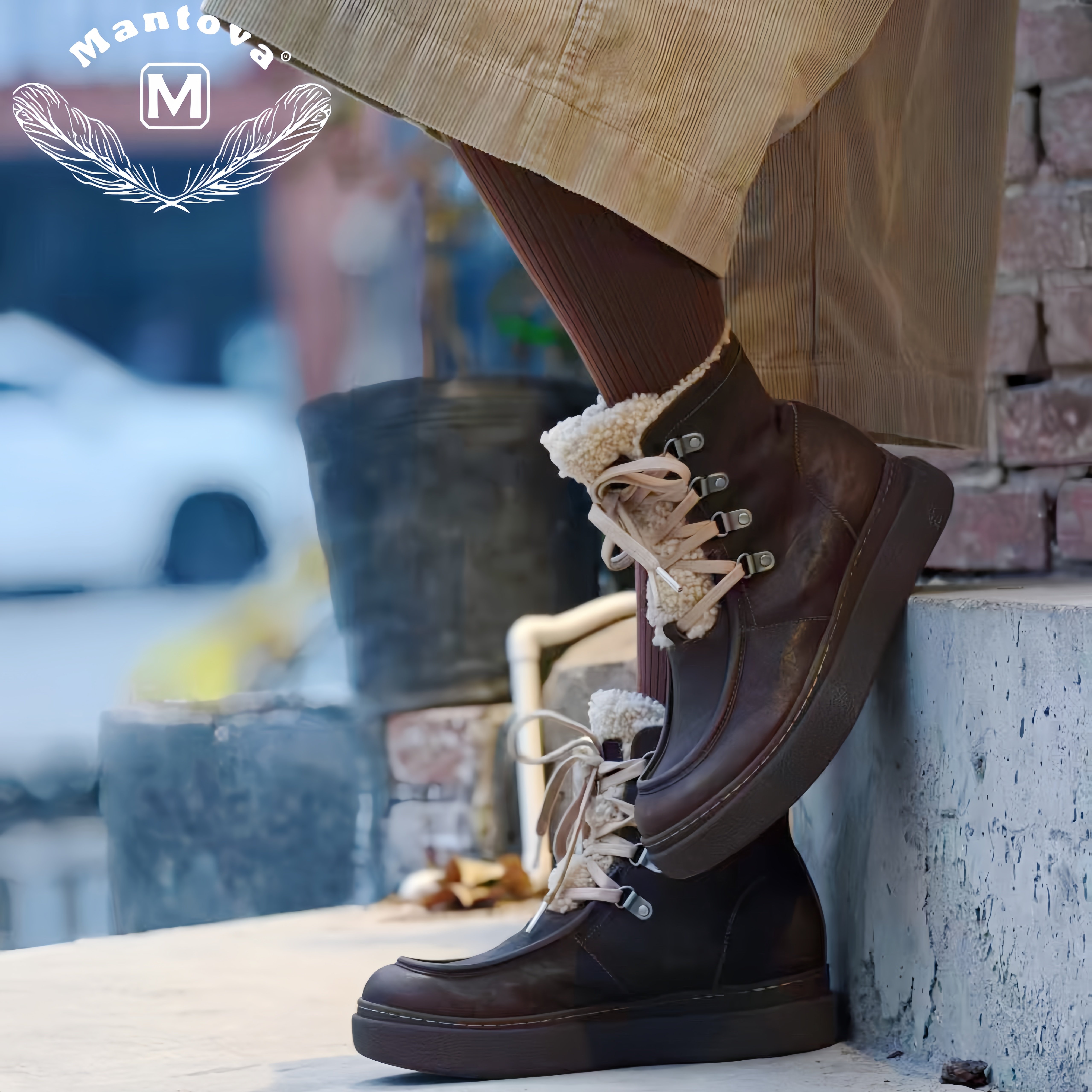 Mantova曼托瓦新款马皮系带休闲马丁靴复古百搭羊毛加绒雪地靴,女鞋,马丁靴,淘宝优惠券,粉丝福利购,淘宝优惠卷