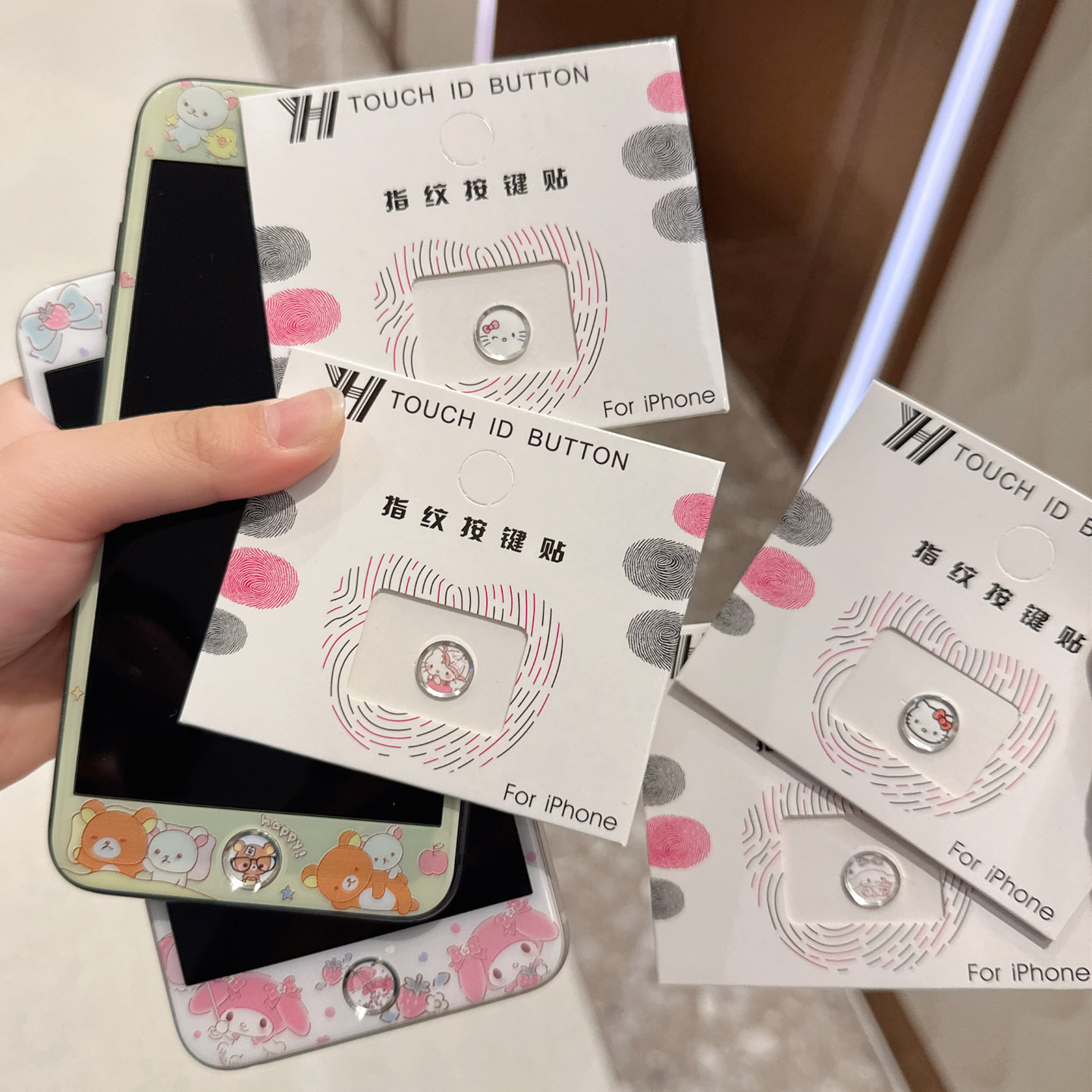 新款卡通按键贴适用苹果5s指纹识别iPhone4通用6s/7/8P可爱ipad键