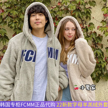 韩国正品代购fcmm羊羔毛连帽外套宽松字母摇粒绒保暖毛绒上衣22新