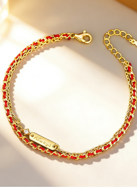 本命年红绳双层手链s925纯银国潮手工编制红绳手饰女小众轻奢饰品