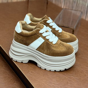 轻便厚底内增高10公分小个子女鞋子真皮加绒百搭松糕2025秋冬新款