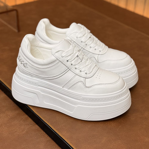 高级感平底厚底增高8cm小白鞋女款真皮2025新款春秋轻便韩版百搭