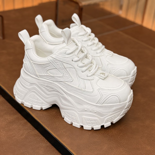 全黑小白鞋 2025秋冬新款 女款 真皮加绒厚底内增高9cm显脚小老爹鞋