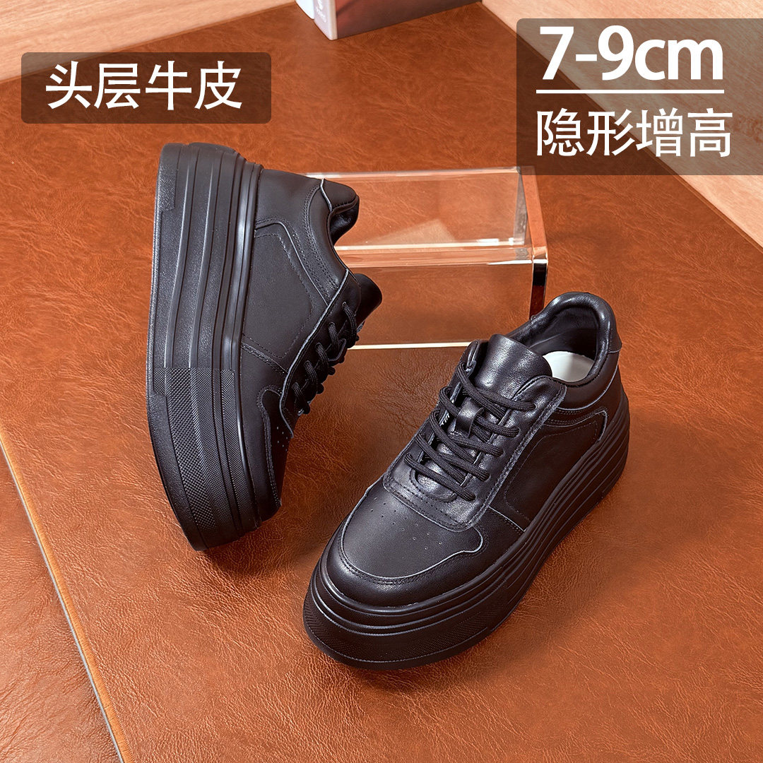 纯真皮内增高厚底轻便松糕单鞋图片