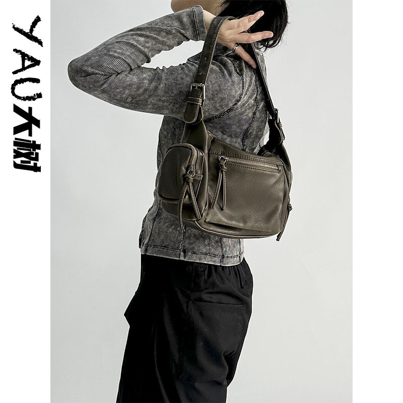 YAU大树 复古绿腋下包千禧辣妹单肩斜挎包法式设计做旧机车感手提,箱包皮具/热销女包/男包,腋下包,淘宝优惠券,粉丝福利购,淘宝优惠卷