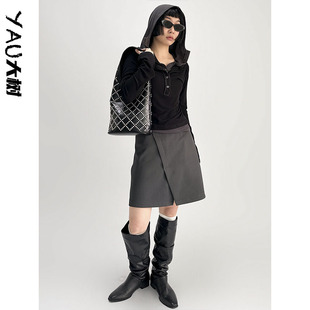 YAU大树 y2k欧美辣妹铆钉腋下包小羊皮潮酷菱格单肩包大容量hobo