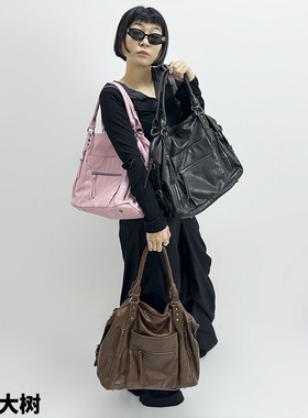 YAU大树 卡门无性别主义大容量托特包复古做旧单肩斜挎包中古机车