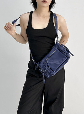 YAU大树 中古包包美式复古做旧蓝色腋下包小众设计单肩斜挎包机车