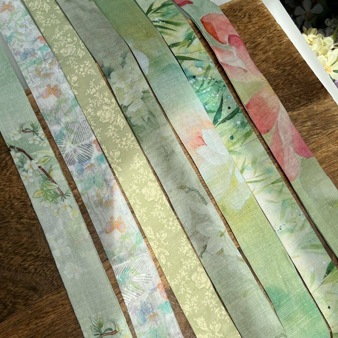 云深雾浅原创古风发绳百搭绿色系汉服印花发带马尾绑带头饰发饰品图片