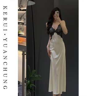 性感睡衣女高级感蕾丝显瘦吊带裙秋冬情调冰丝睡裙套装带垫可外穿