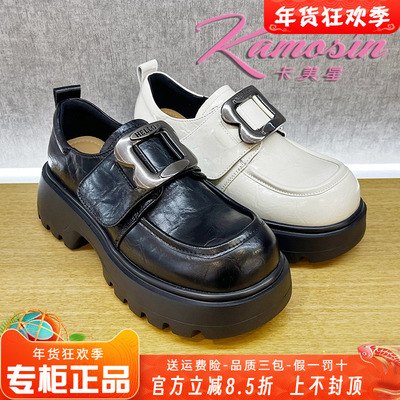 正品卡美星女鞋2025春季新款粗跟中跟圆头英伦风单鞋时尚舒适