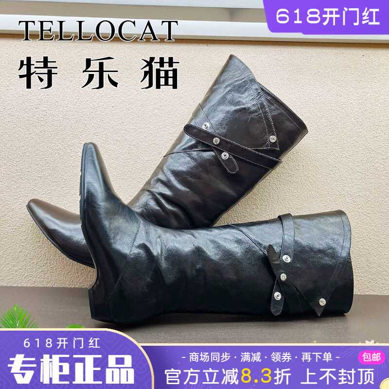 正品TELLOCAT特乐猫女靴2025冬新款中跟粗跟尖头长靴时尚性感