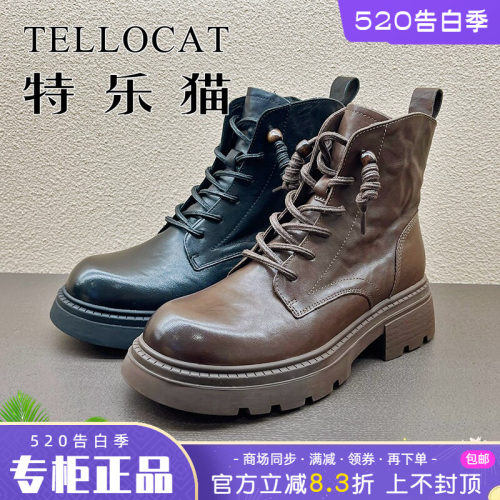 正品TELLOCAT特乐猫女靴2025冬新款高跟粗跟圆头短靴时尚性感