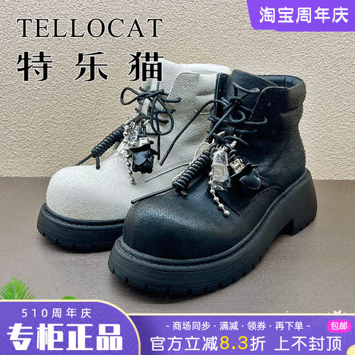 正品TELLOCAT特乐猫女靴2025冬新款中跟厚底休闲细带高帮时尚