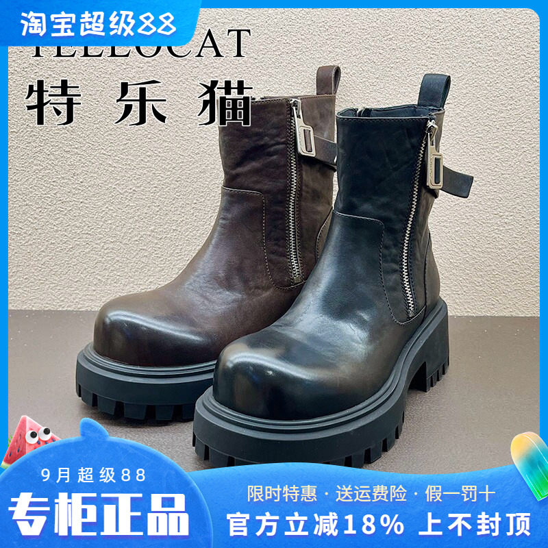 正品TELLOCAT特乐猫女靴2025秋新款中跟粗跟圆头舒适短靴时尚
