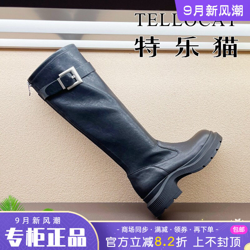 正品TELLOCAT特乐猫女靴2026秋新款中跟粗跟圆头长靴时尚性感