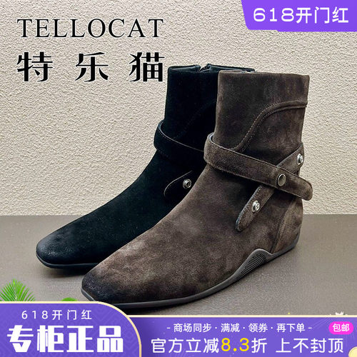 正品TELLOCAT特乐猫女靴2025秋新款中跟坡跟方头短靴时尚性感