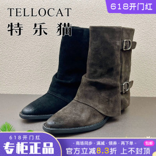 TELLOCAT特乐猫女靴2025秋款牛皮中跟尖头短靴时尚性感