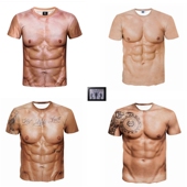 3d肌肉男短袖 t恤恶搞笑假腹肌胸肌衣服年会节目直播表演班服道具