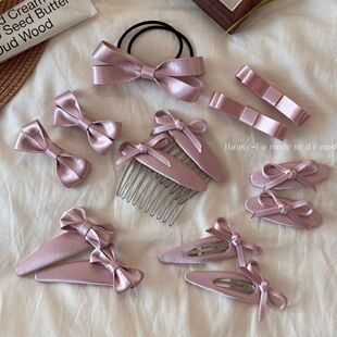 韩系甜美粉色系蝴蝶结发夹侧边布艺简约bb夹小夹子高级感发卡头饰