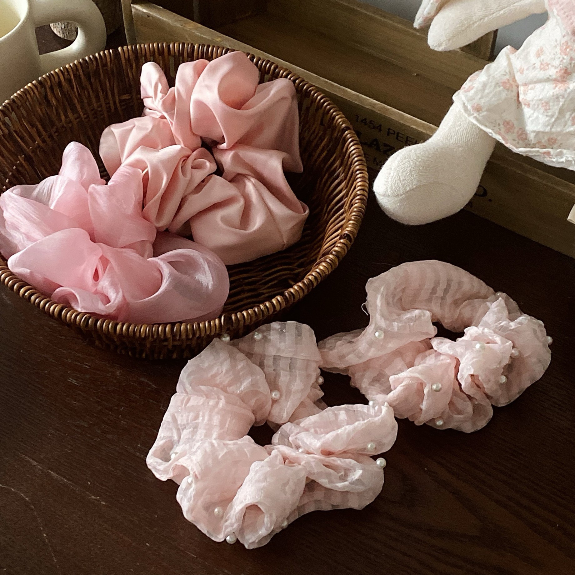 珍珠粉色泡泡大肠发圈女高级感大号丸子头甜美头饰发绳头绳扎头发
