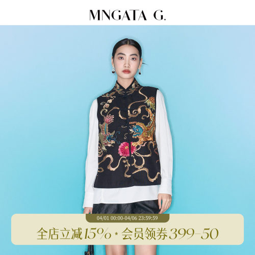 曼加塔春夏款亚麻刺绣新中式马甲