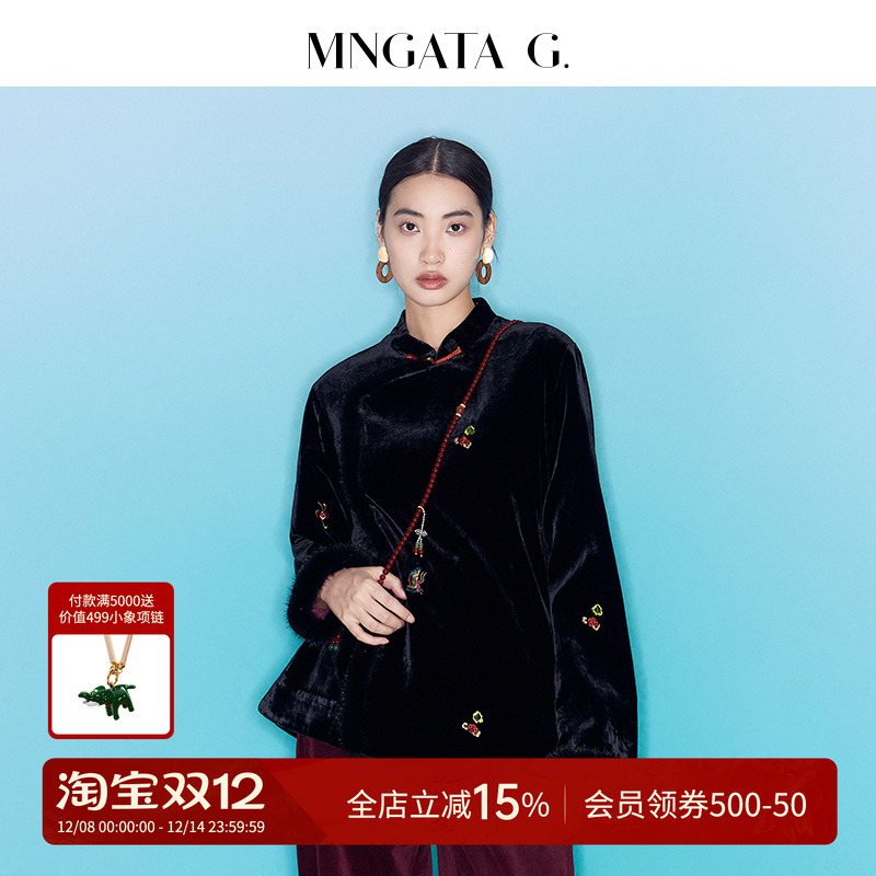 宫小妍【水貂毛·承欢】真丝苏绣新中式秋冬上衣5071669