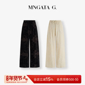 G.宫小妍 绒花丝绒裤 新中式 MNGATA 国风秋冬直筒休闲长裤 51016