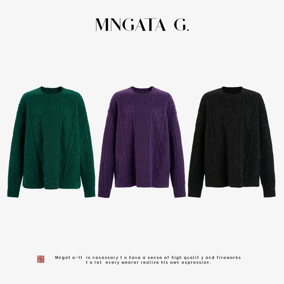 MNGATA G.宫小妍【绞花毛衣】绵羊毛新中式中国风秋冬上衣5062557