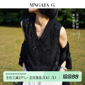 V领珠片绣国风背心上衣6022460 新中式 宫小妍 珠绣·星野