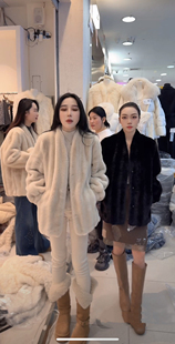 香香年货定制款女短款单扣V领短外套冬季仿水貂毛环保皮草上衣厚