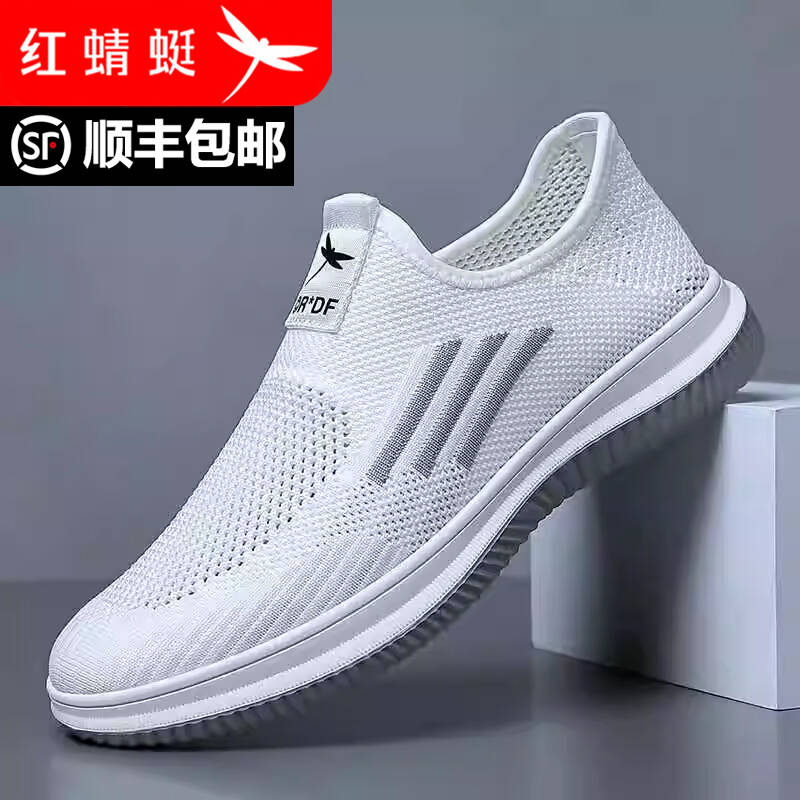 红蜻蜓男鞋夏季新款网面鞋薄款镂空运动休闲鞋透气一脚蹬小白鞋子