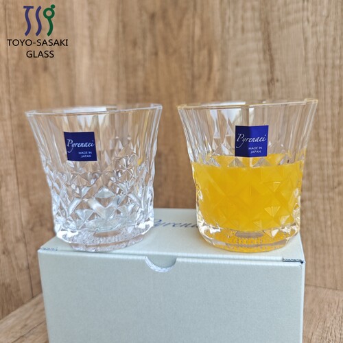 日本东洋佐佐木进口刻花威士忌酒杯家用水晶玻璃洋酒杯2个礼盒装