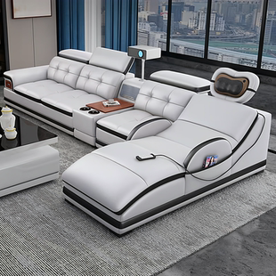 新款真皮沙发现代简约电动按摩真皮沙发客厅多功能转角皮沙发
