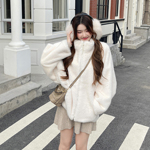 轻松皮草之染尖环保貂貂立领版宽松感时尚短款白色毛绒外套女冬季