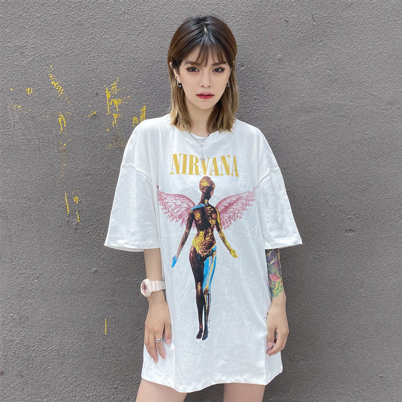 正确版本fog短袖高街nirvana涅槃乐队天使宽松中长款男女短袖t恤