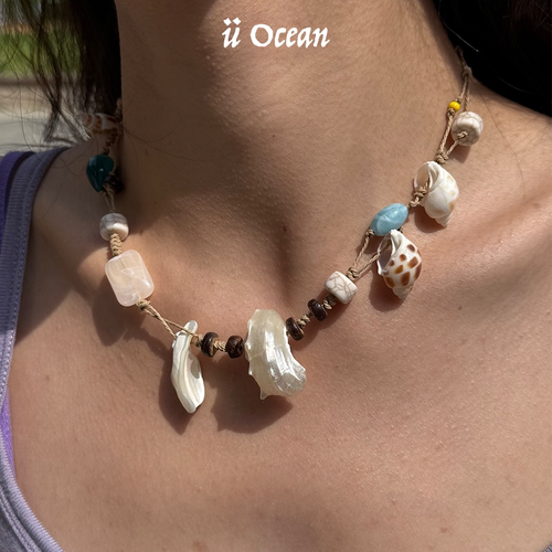 üOcean天然石材海螺贝壳锁骨链