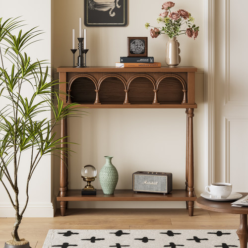 谷及中古实木玄关台置物架