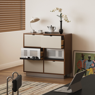 谷及原木复古包豪斯双层斗柜小众设计家用靠墙储物柜餐边柜收纳柜