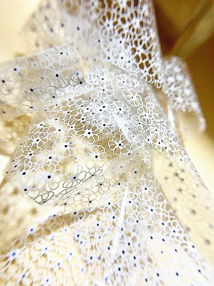 日式美甲转印纸蕾丝黑白丝绸纹路镂空图腾花朵转印胶贴纸指甲装饰